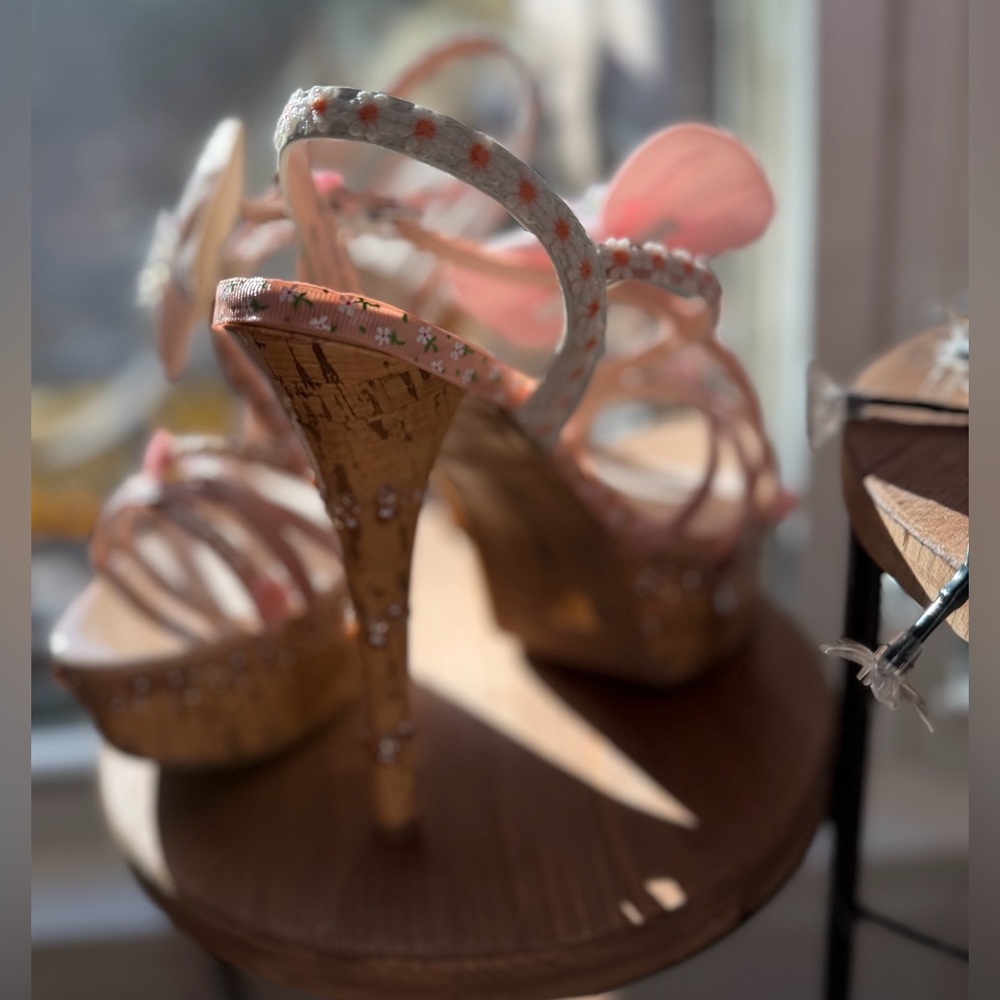 Custom HandAdorned OOAK Cork Platform Stilletto Women Runway Statement Heels 8.5 - Picture 5 of 16